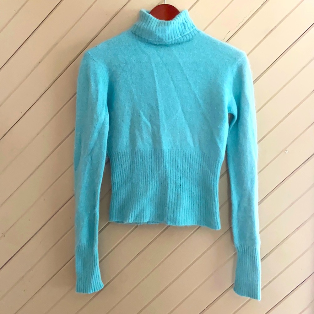 Light blue angora turtleneck
